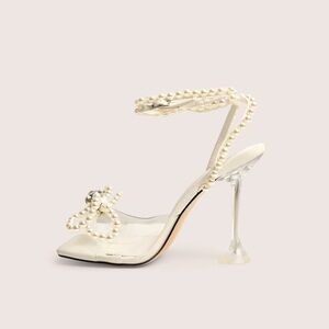 Public Desire Pearl-Embellished white Heels